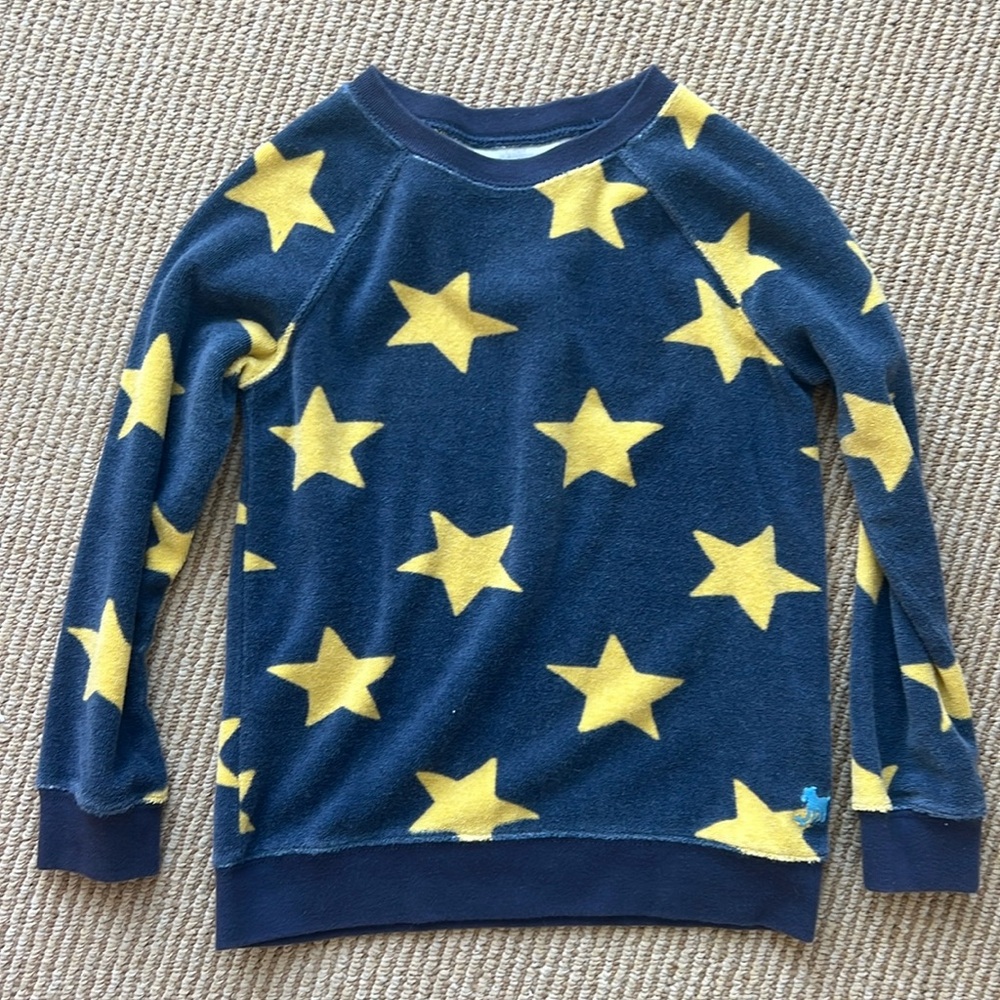 Boden Navy and Yellow Star Kids toweling sweatshirt 6-7y